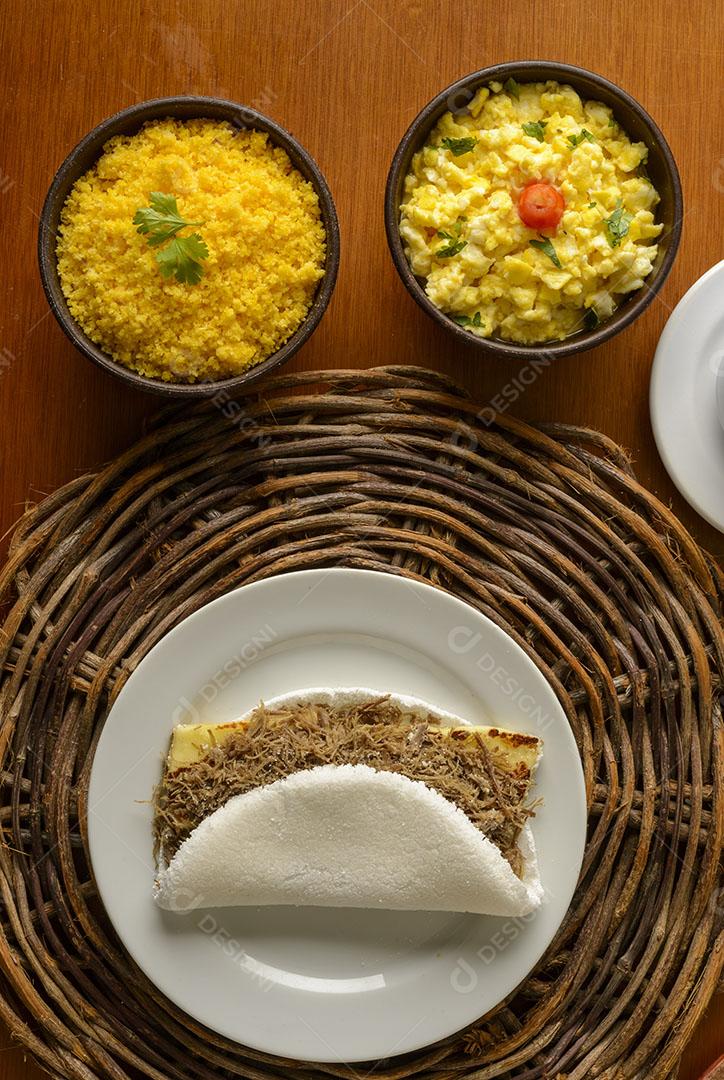 Foto Carnes de Sol Tapioca Requeijão Cuscuz Café Manhã Típico Nordeste Brasileiro