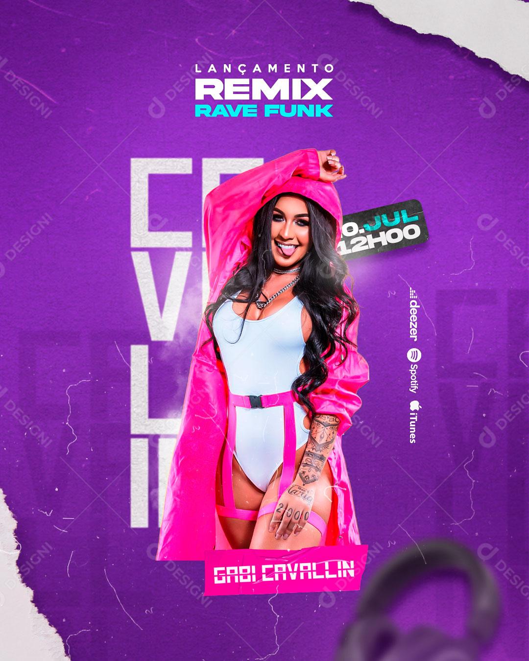 Lançamento Remix Rave Funk Cantora Social Media PSD Editável