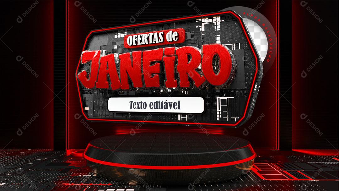 Selo 3D Ofertas De Janeiro Vermelho Para Composição Texto Editável