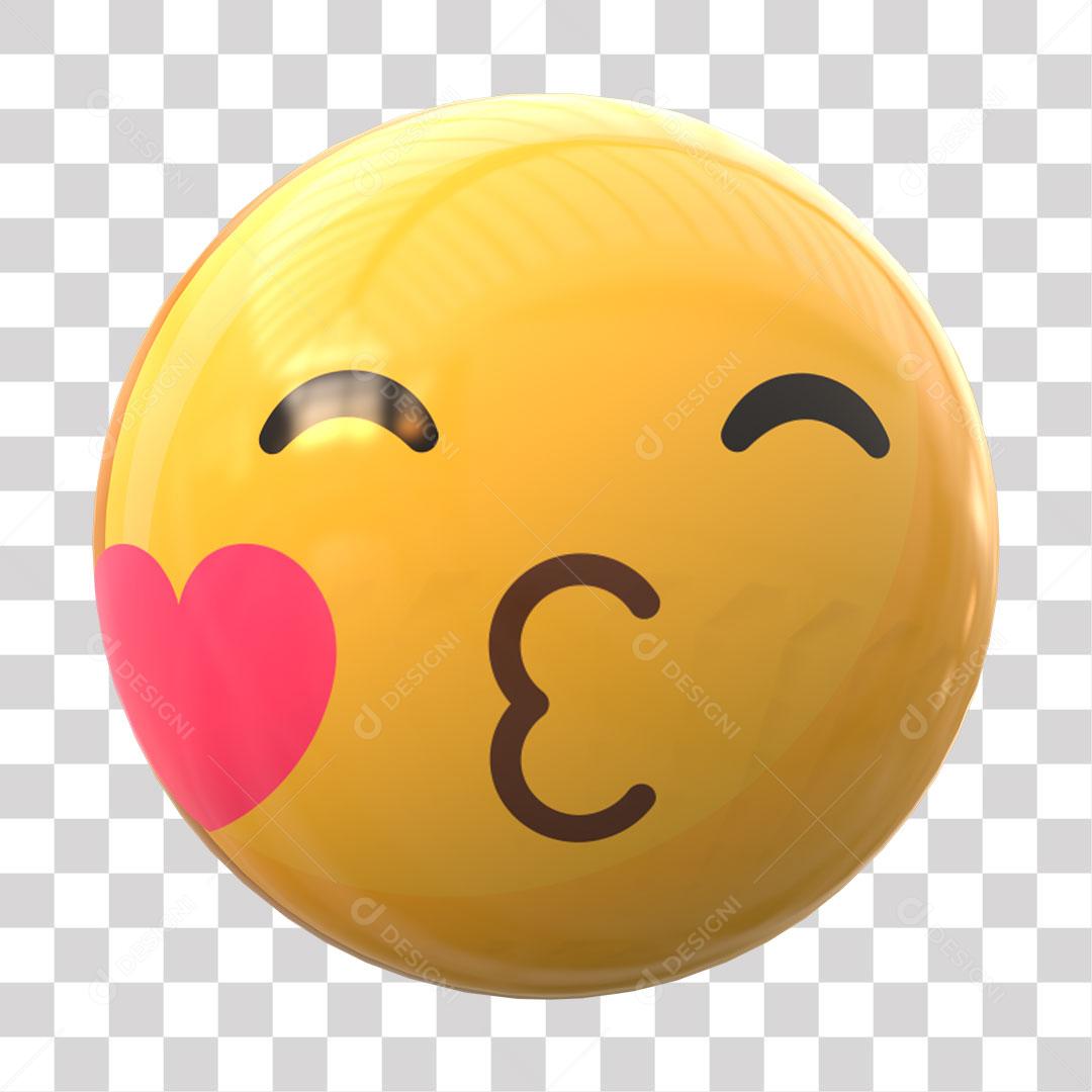 Emoji Mandando Beijo Elemento 3D Para Composição PNG Transparente