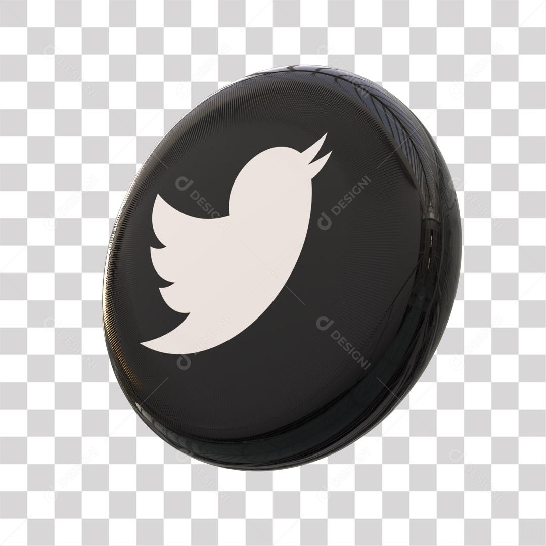 Twitter Ícone 3D Preto Para Composição PNG Transparente