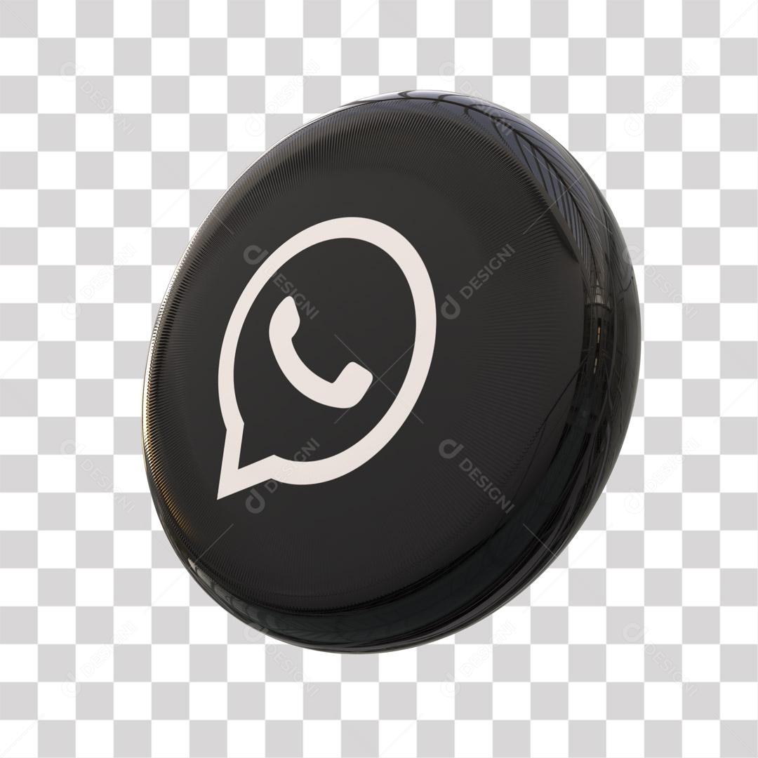 WhatsApp Ícone 3D Preto Para Composição PNG Transparente