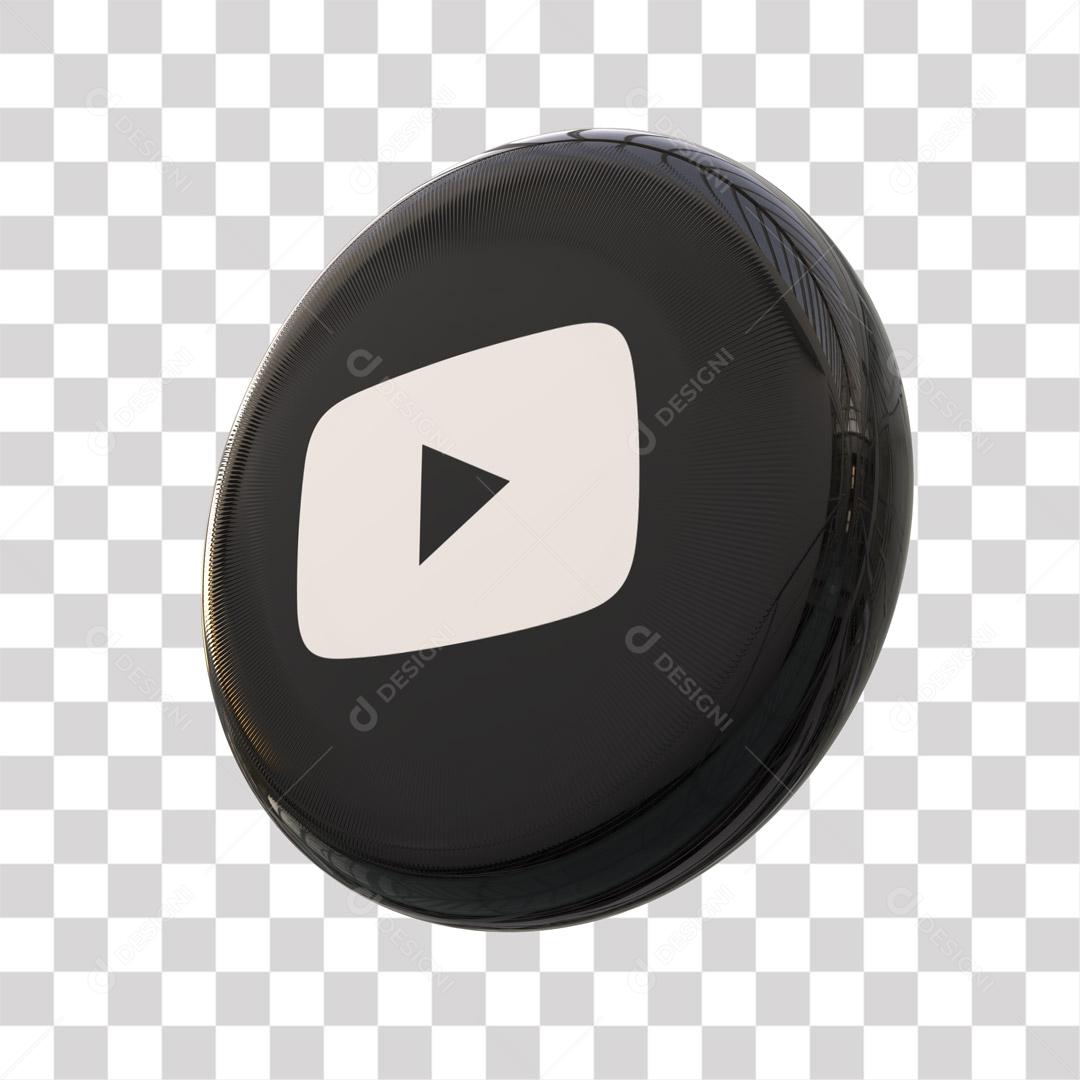 Youtube Ícone 3D Preto Para Composição PNG Transparente