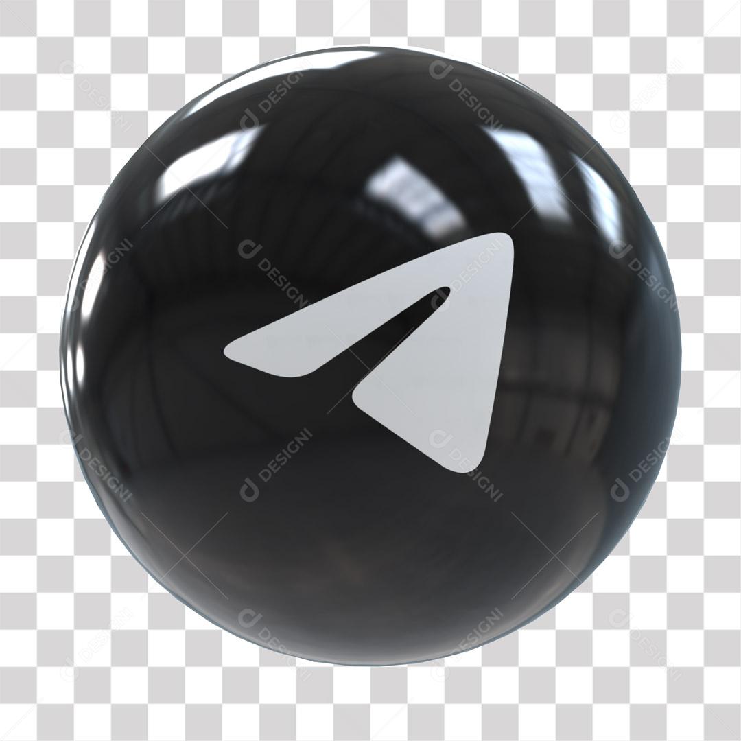Telegram Ícone 3D Preto Elemento Para Composição PNG Transparente