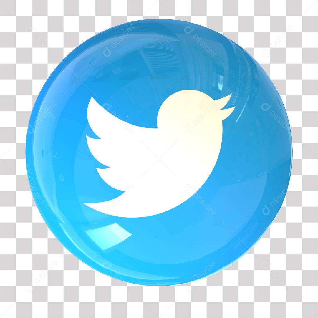 Twitter Ícone 3D Azul Para Composição PNG Transparente