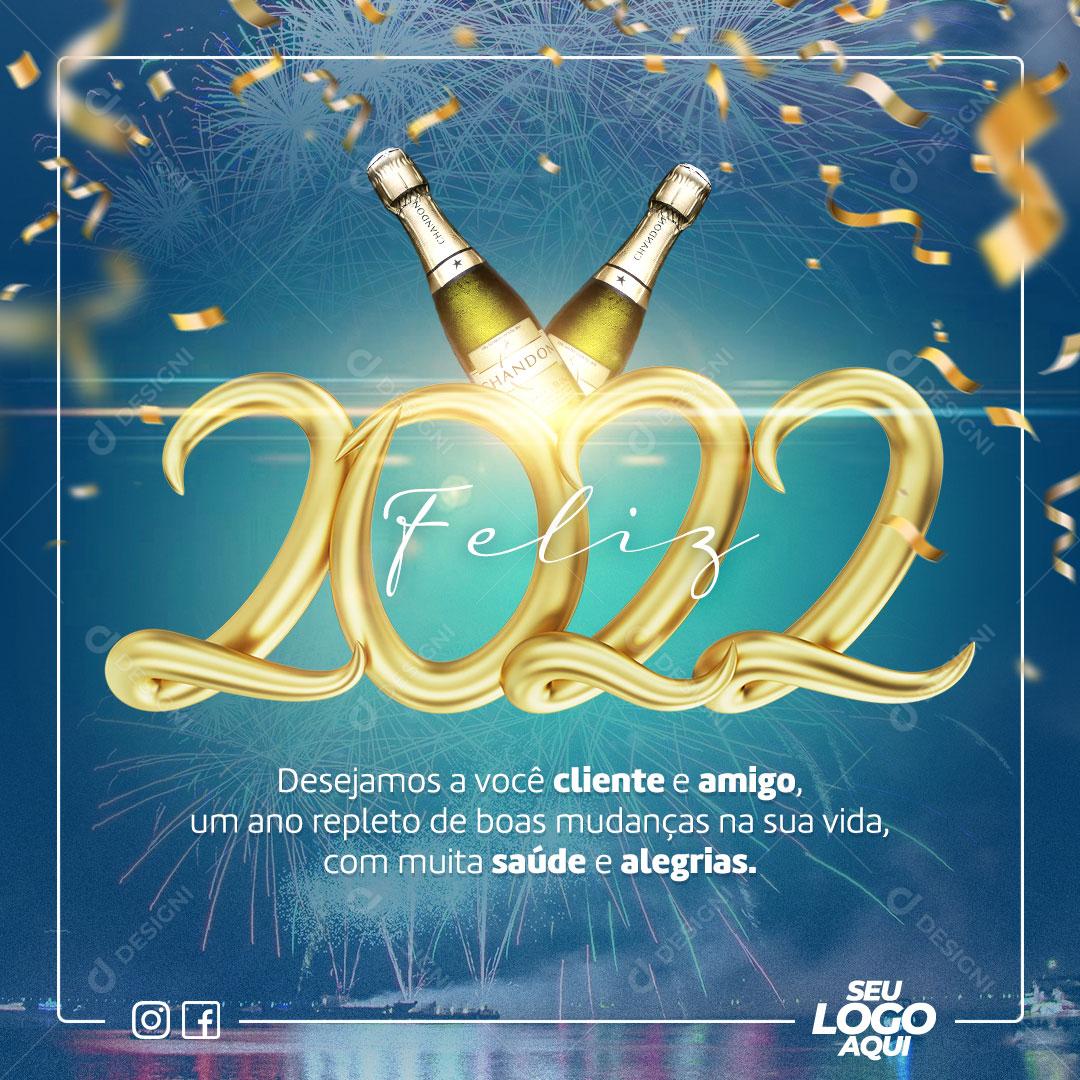 Post Feliz Ano Novo 2022 Social Media PSD Editável