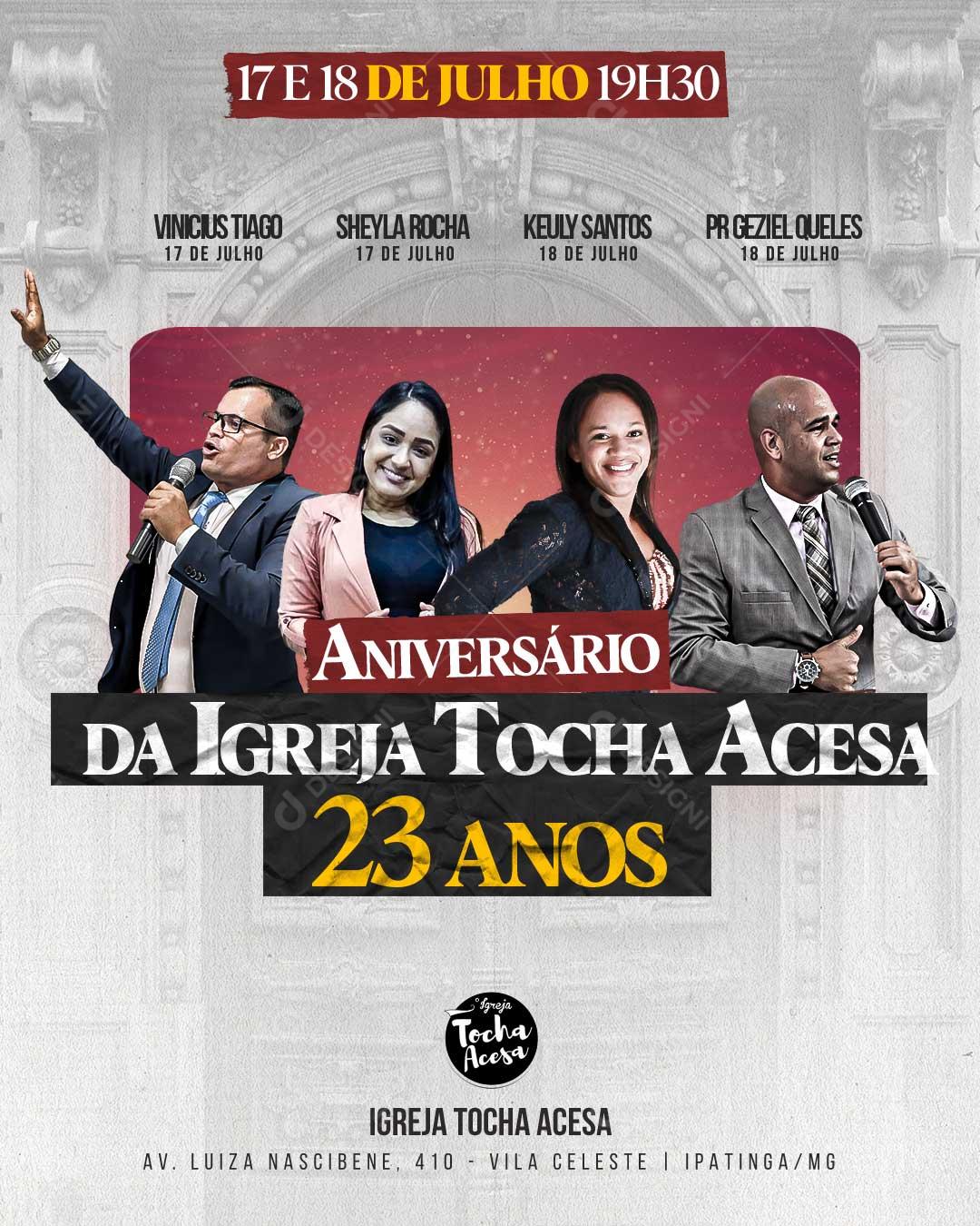 Aniversário Igreja Tocha Acesa Social Media PSD Editável