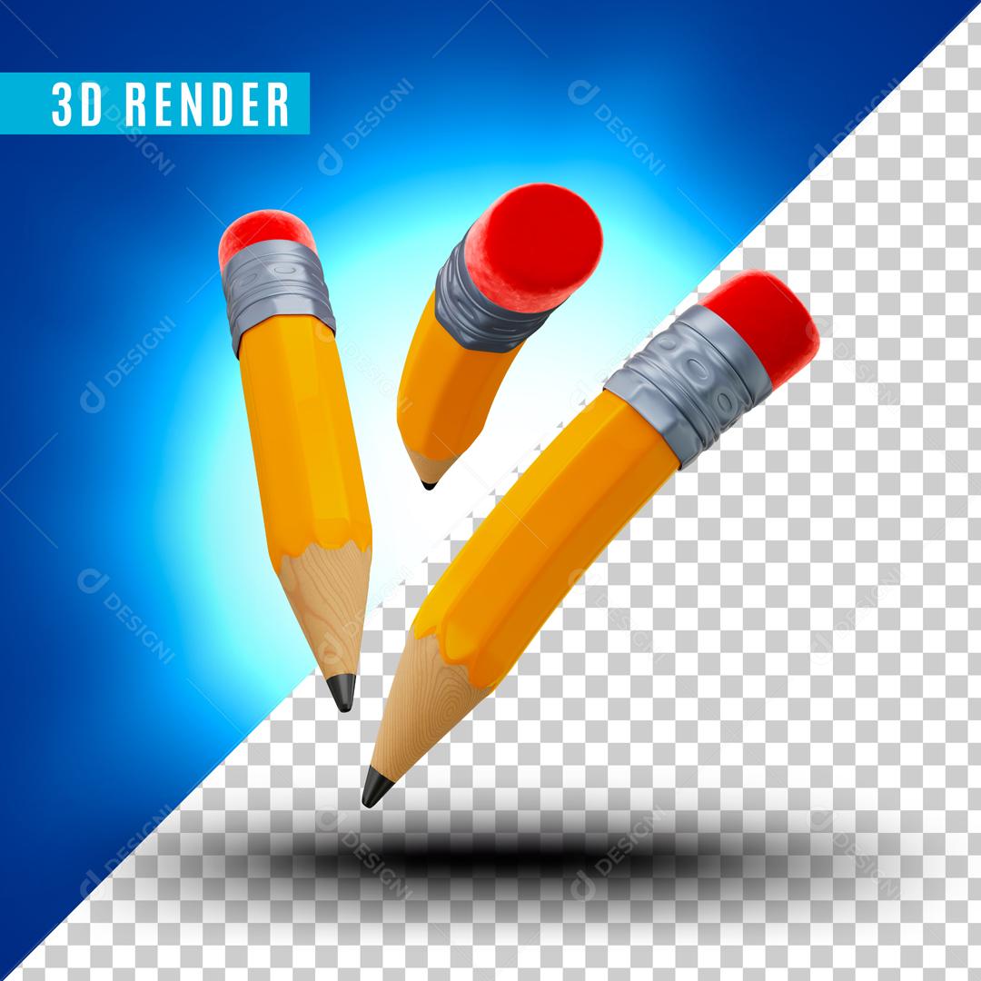 Lápis Amarelo Elemento 3D Para Composição PSD