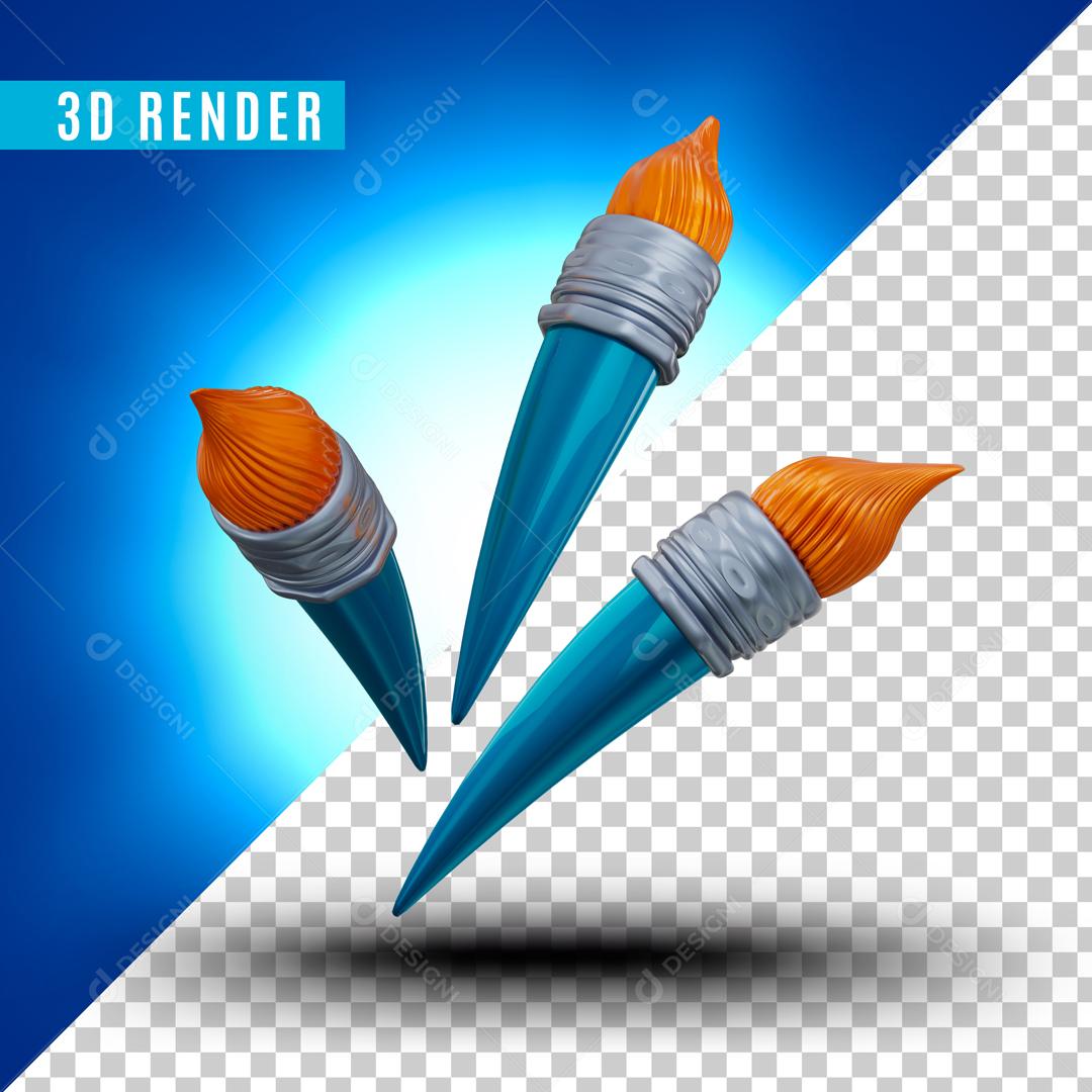 Elemento 3D Para Composição Pincel Azul PSD Editável