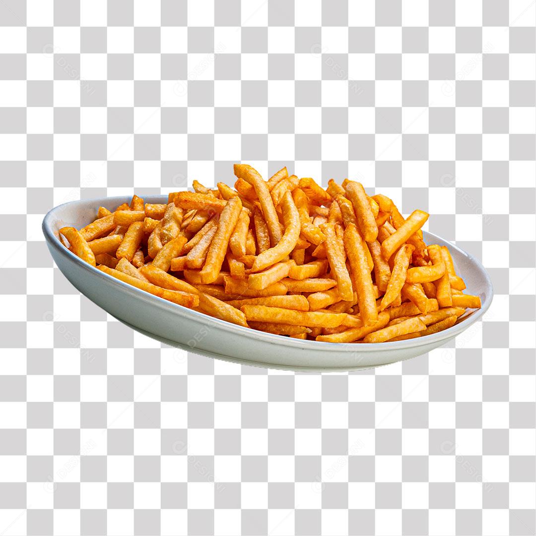 Porção de Batatas Fritas Servidas no Prato PNG Transparente