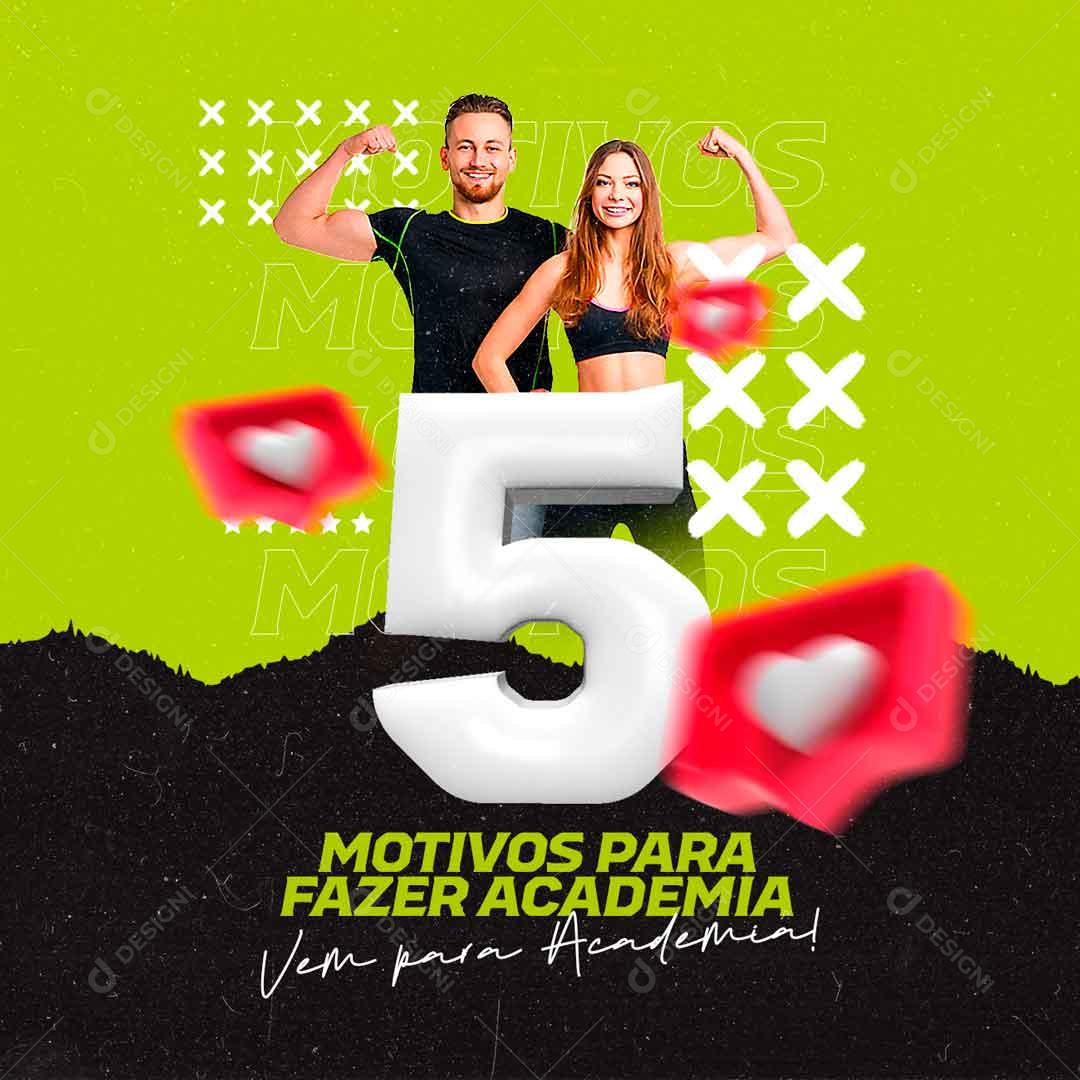 5 Motivos Para Fazer Academia Social Media PSD Editável