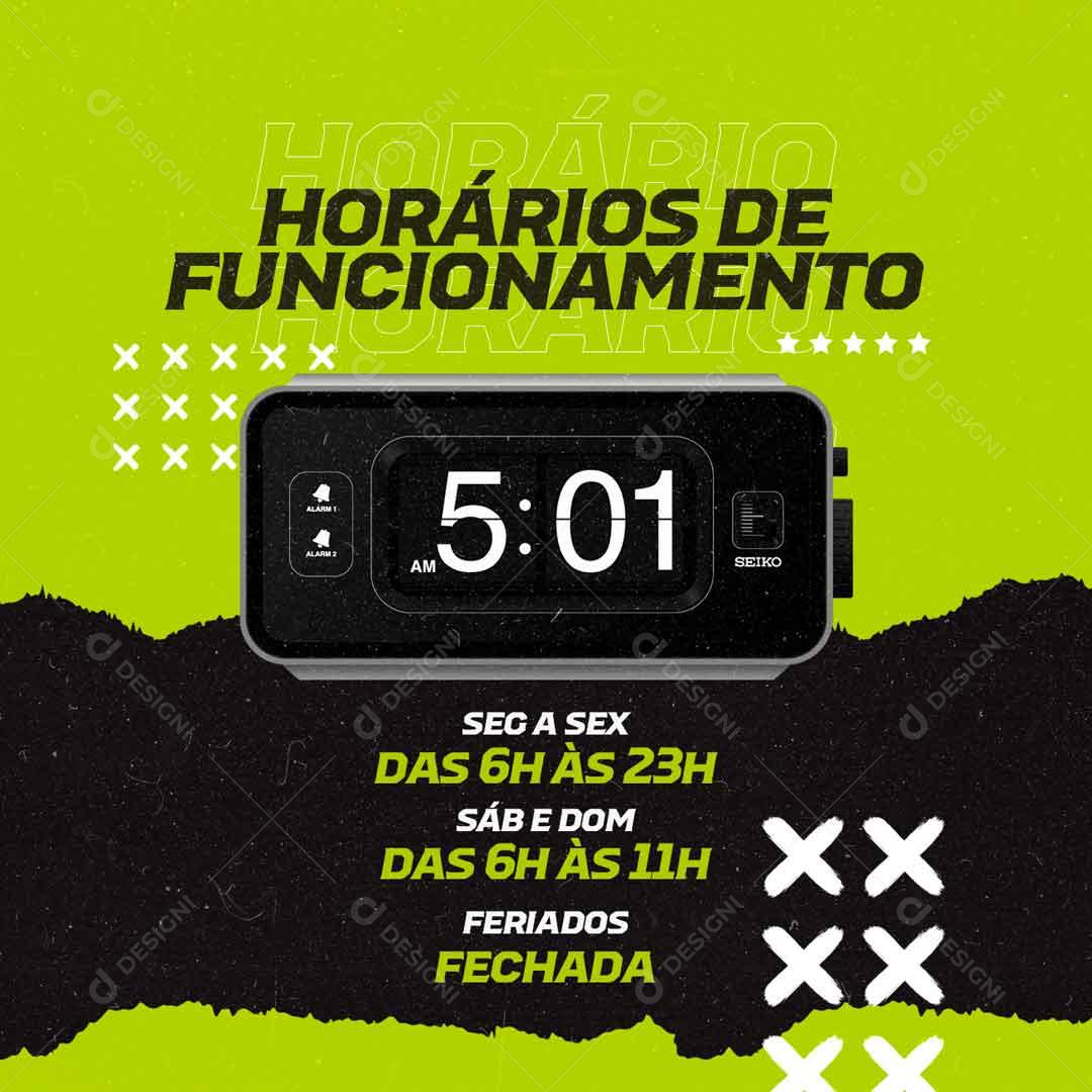 Horário De Funcionamento Academia Social Media PSD Editável