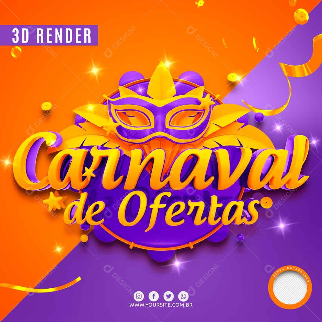 Selo 3D Roxo Para Composição Carnaval De Ofertas PSD Editável