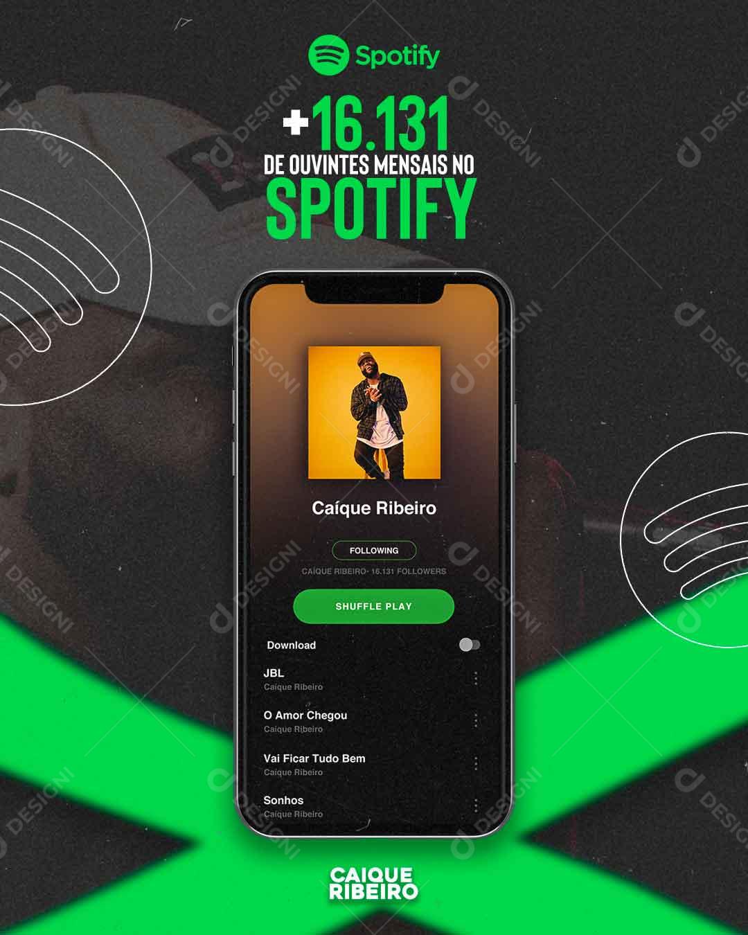 Feed Flyer Spotify Musicas Caique Ribeiro Social Media PSD Editável