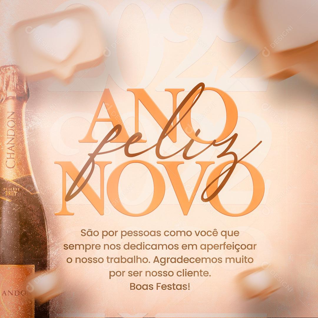 Post Data Comemorativa Feliz Ano Novo Frase de Agradecimento Social Media PSD Editável