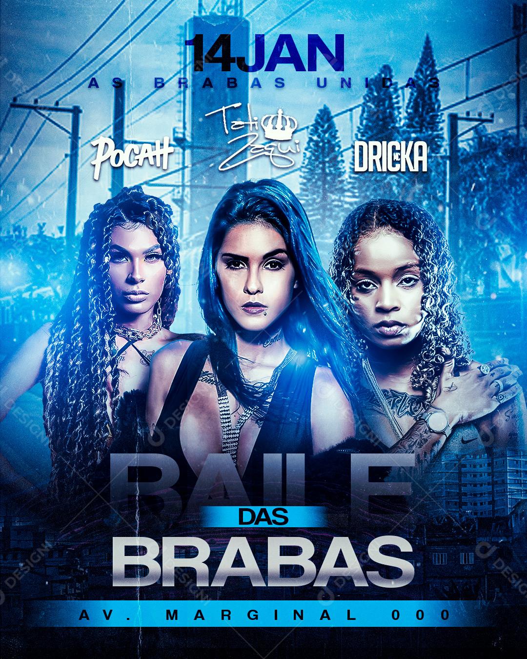 Flyer Cantoras de Funk Baile das Brabas Social Media PSD Editável