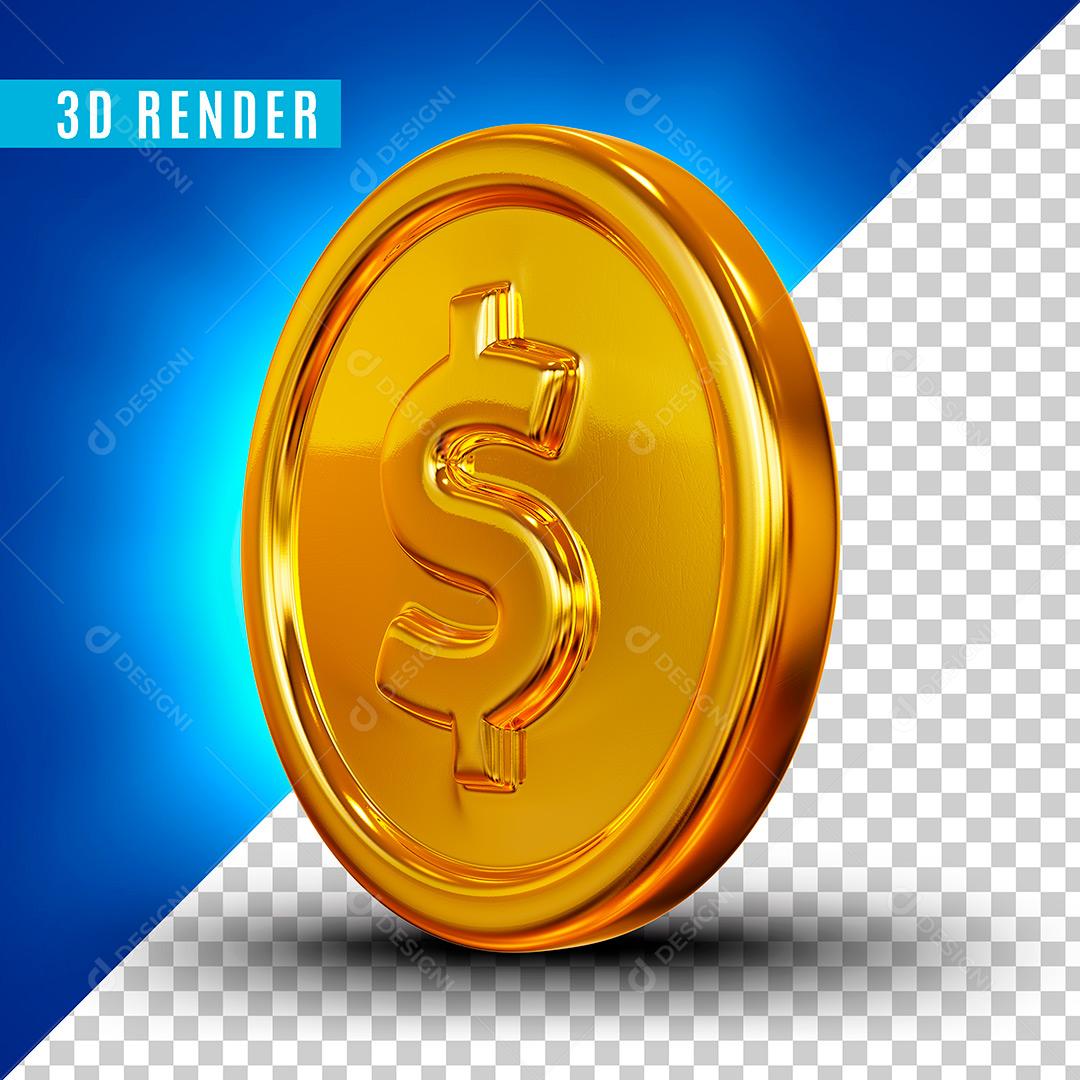 Moeda Dourada Cifrão Elemento 3D Para Composição PSD