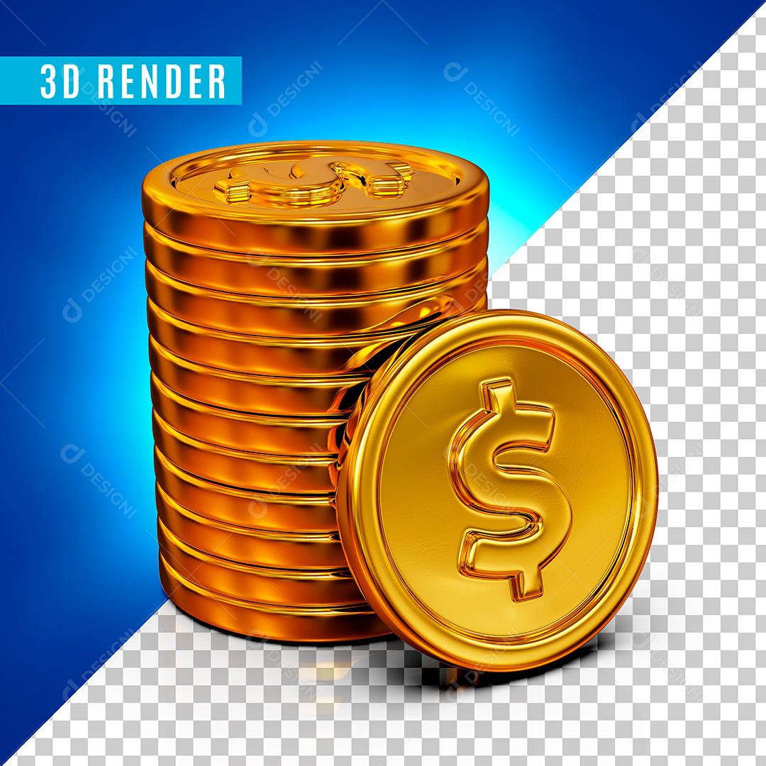 Monte de Moedas Dourada Elemento 3D Para Composição PSD