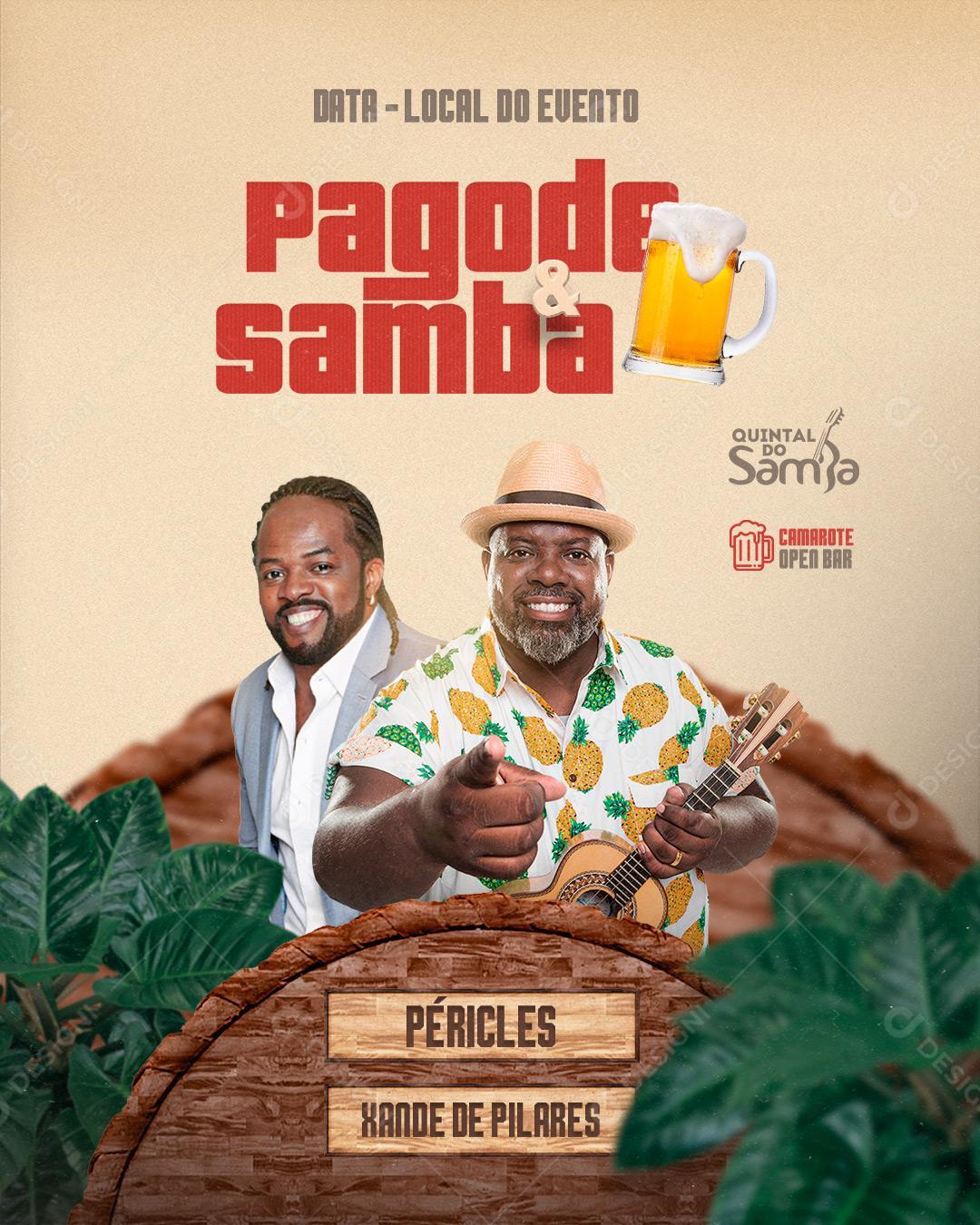 Flyer Pagode e Samba Cantores Social Media PSD Editável