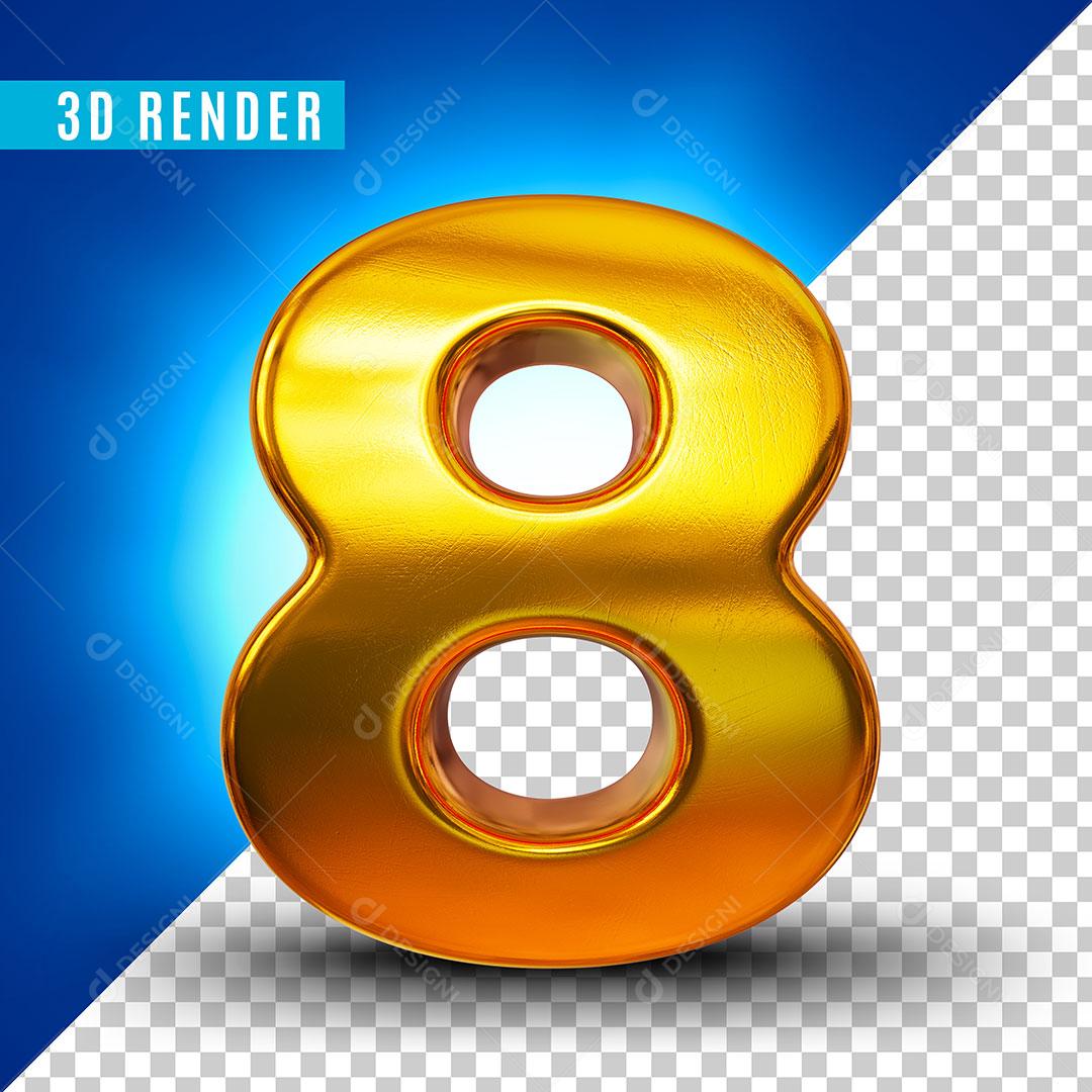 Elemento 3D Número 8 Dourado Para Composição PSD