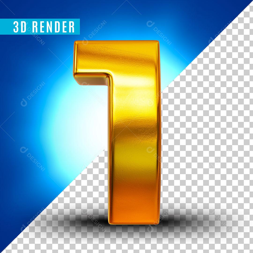 Elemento 3D Número 1 Dourado Para Composição PSD