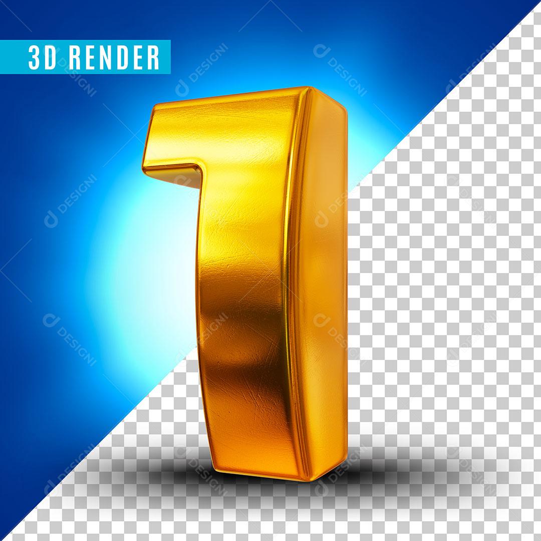 Elemento 3D Número 1 Dourado Para Composição PSD
