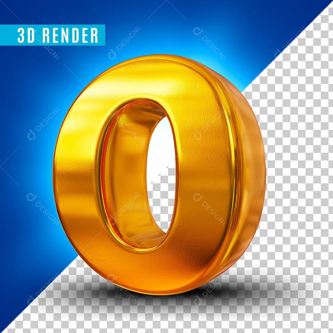 Elemento 3D Número 0 Dourado Para Composição PSD