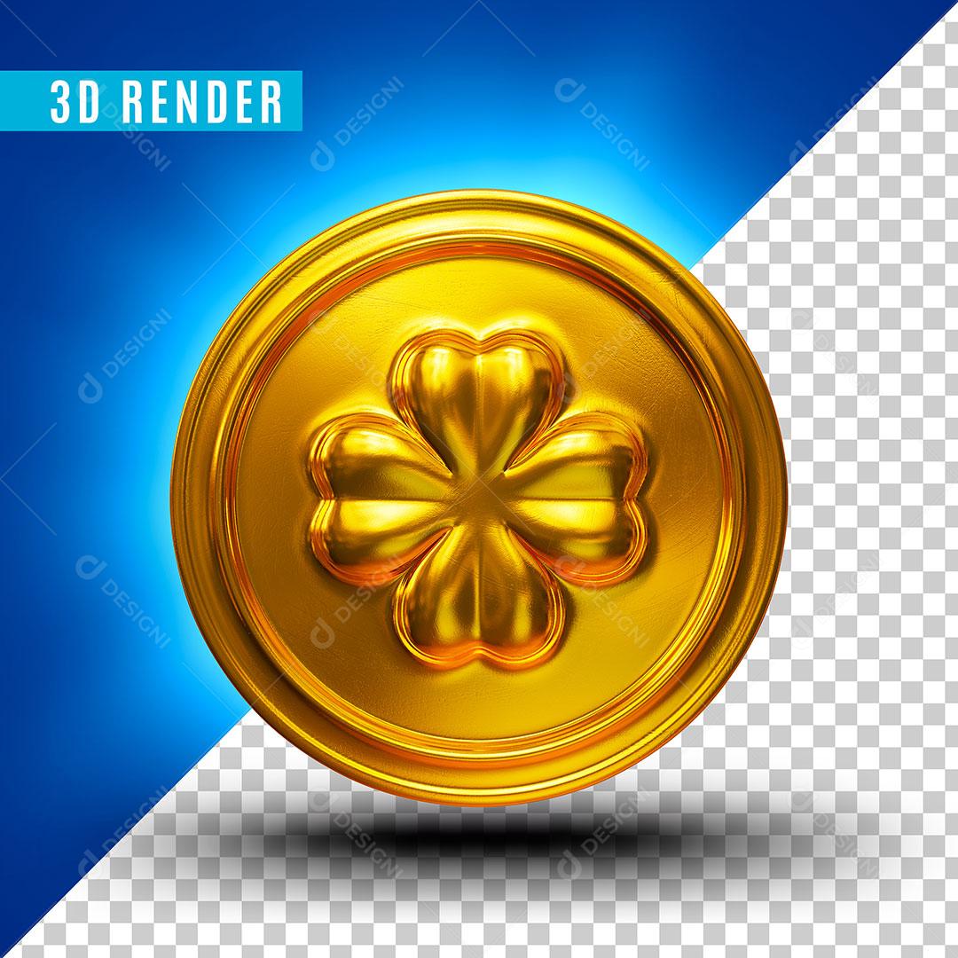 Elemento 3D Trevo De 4 Folhas Dourado Para Composição PSD