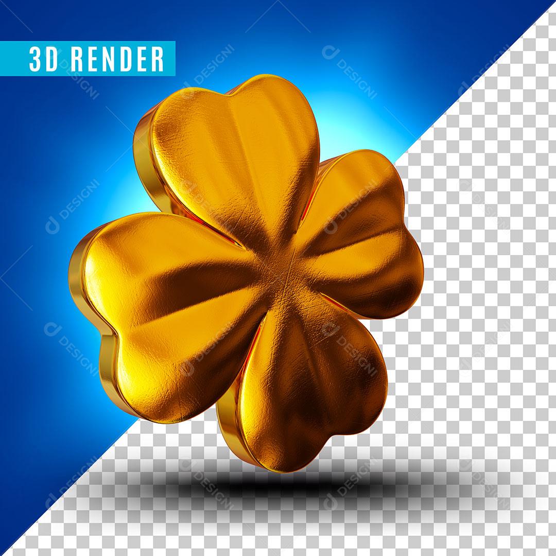 Elemento 3D Trevo De 4 Folhas Dourado Para Composição PSD