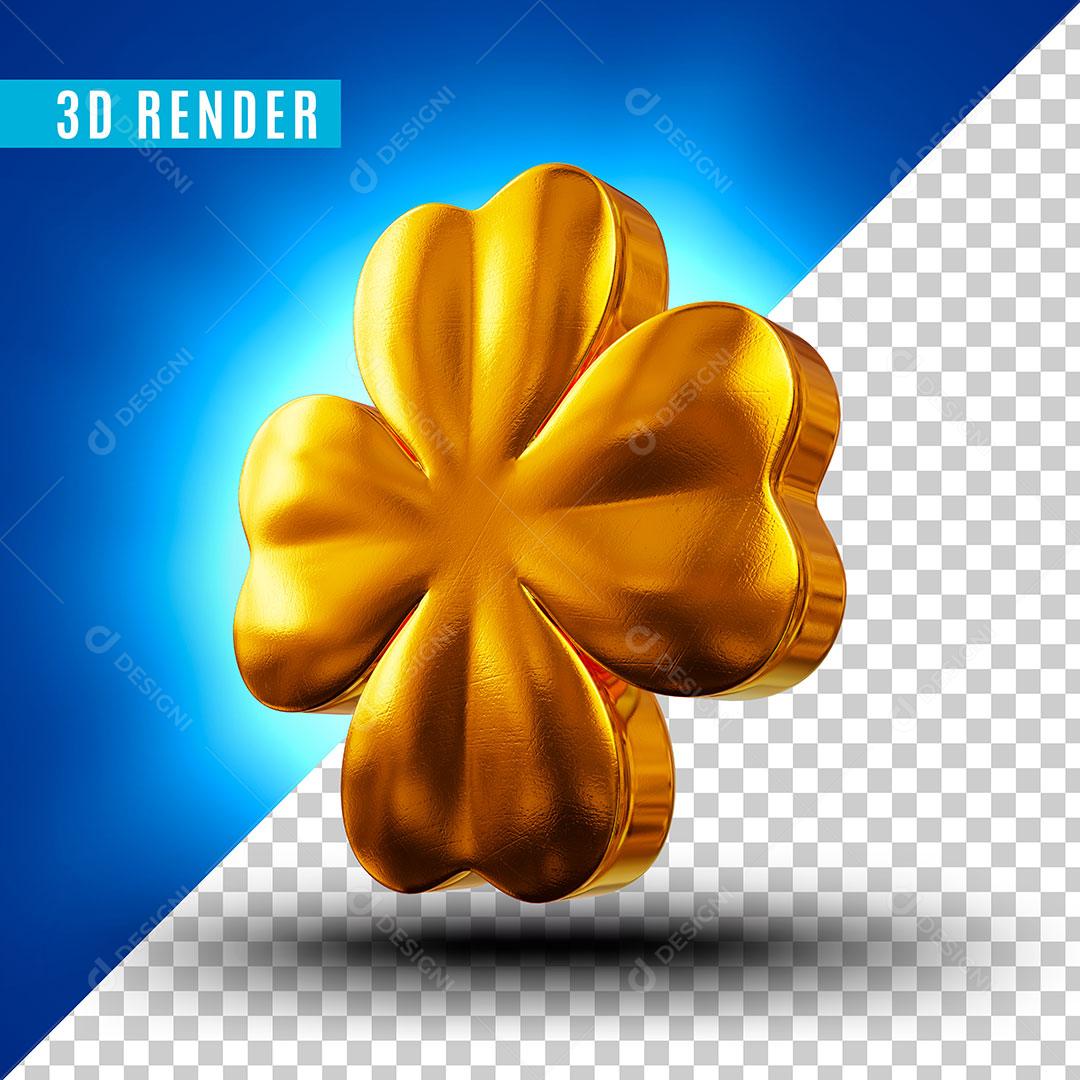 Elemento 3D Trevo De 4 Folhas Dourado Para Composição PSD