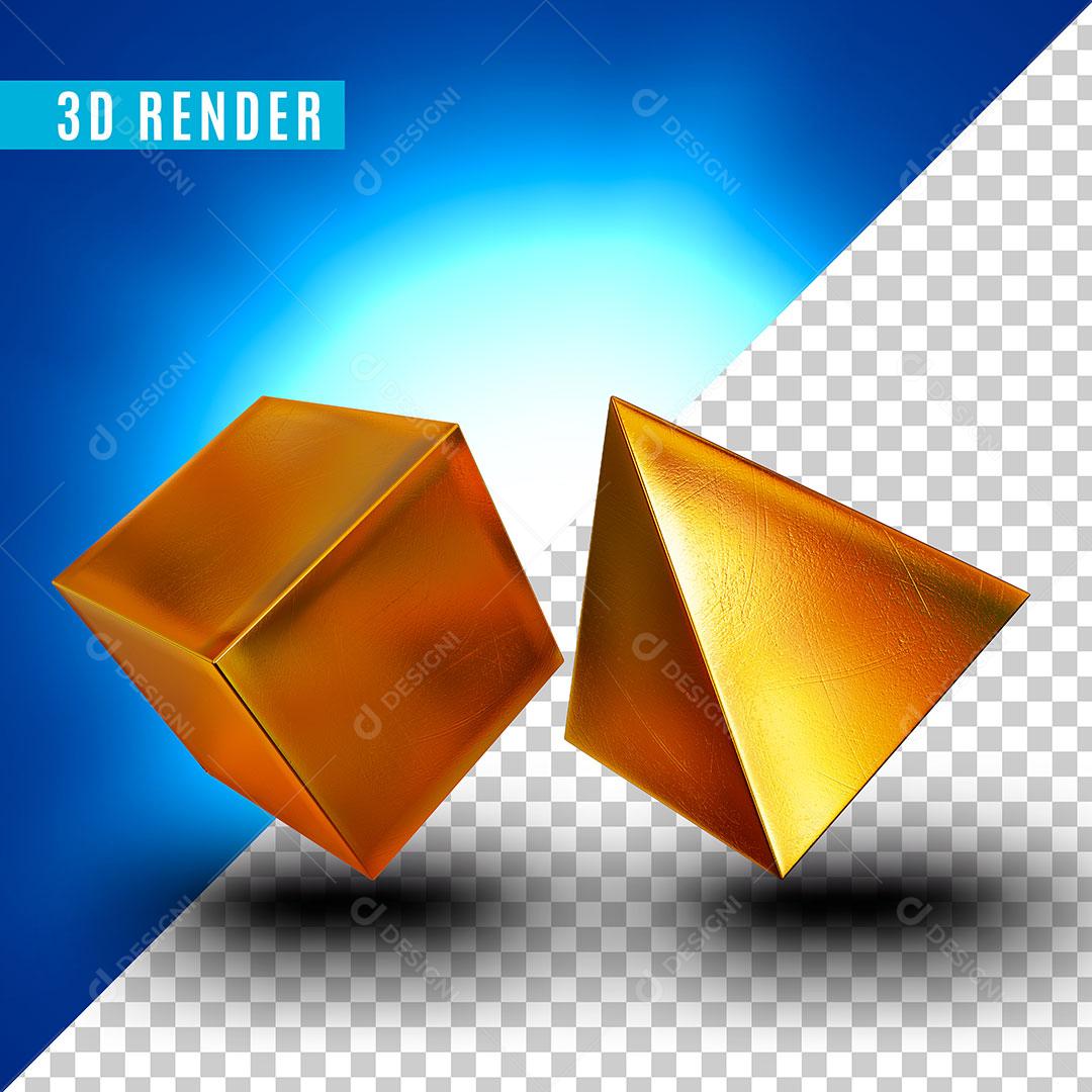 Elemento 3D Formas Géometricas Triângulo E Quadrado Dourada Para Composição PSD