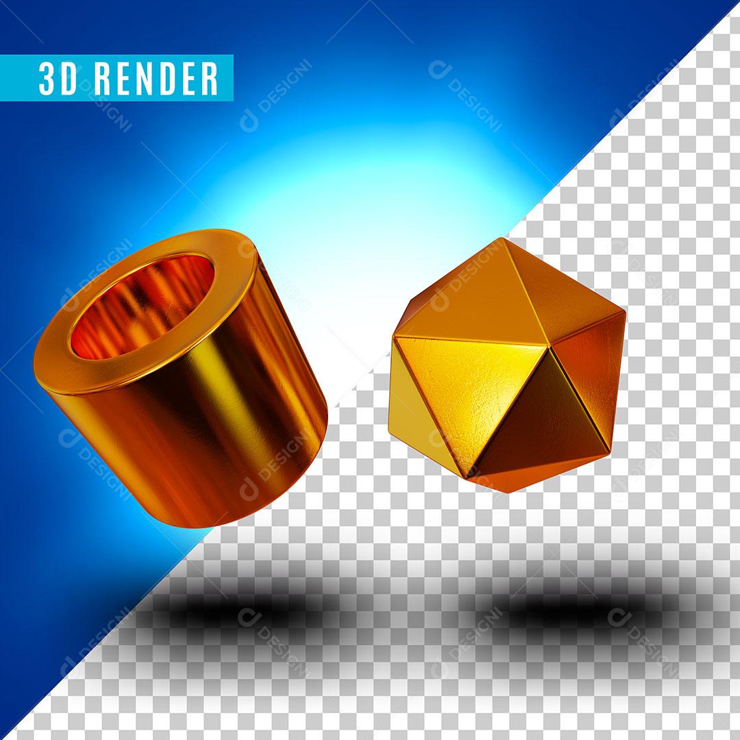 Elemento 3D Formas Géometricas Triangular Poliedro Dourada Para Composição PSD