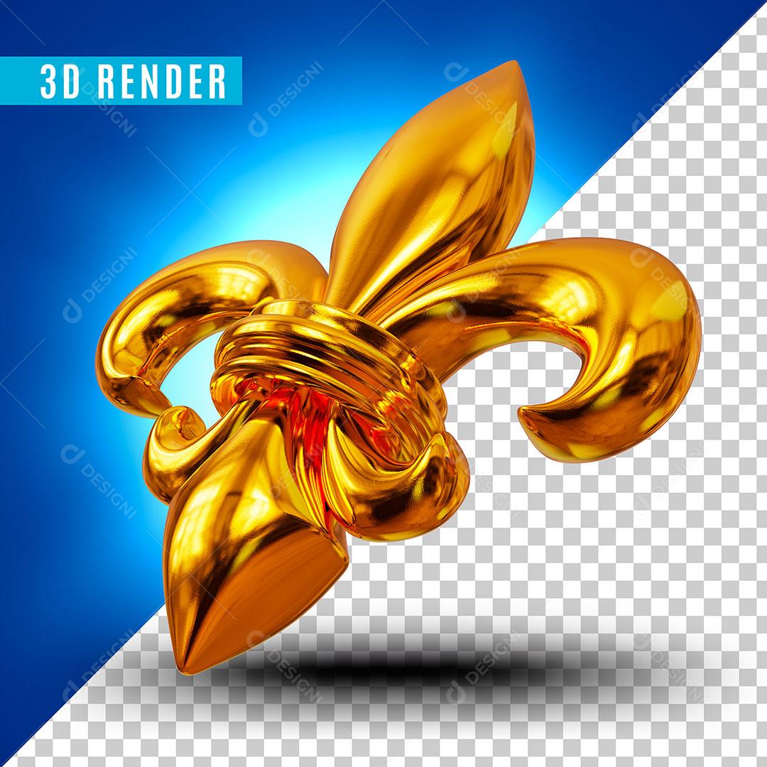 Elemento 3D Flor De Lis Dourada Para Composição PSD
