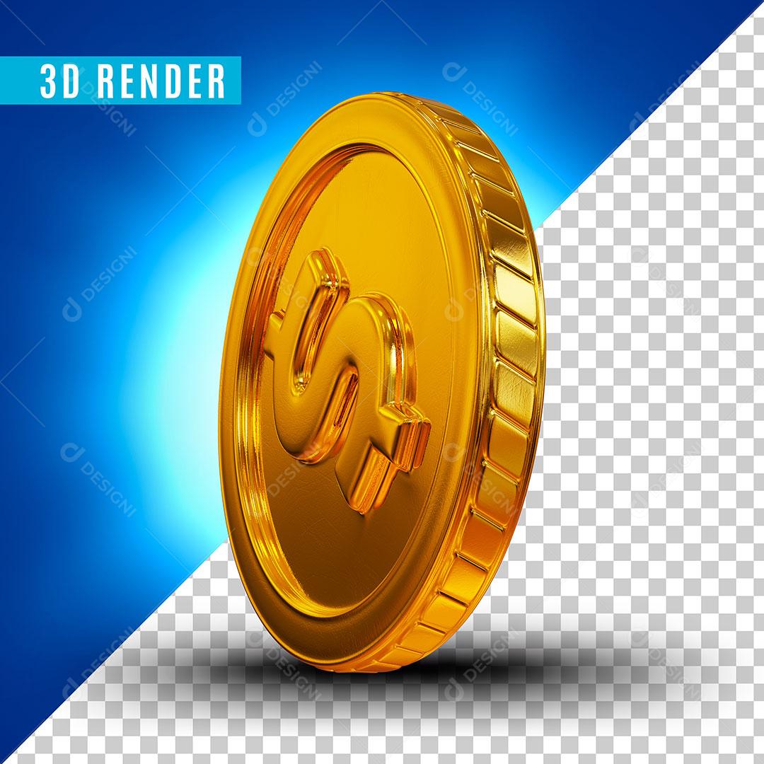 Elemento 3D Moeda Dourada Para Composição PSD