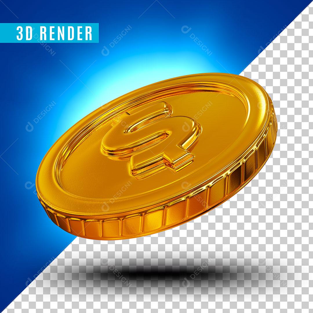 Elemento 3D Moeda Dourada Deitada Pra Esquerda Para Composição PSD