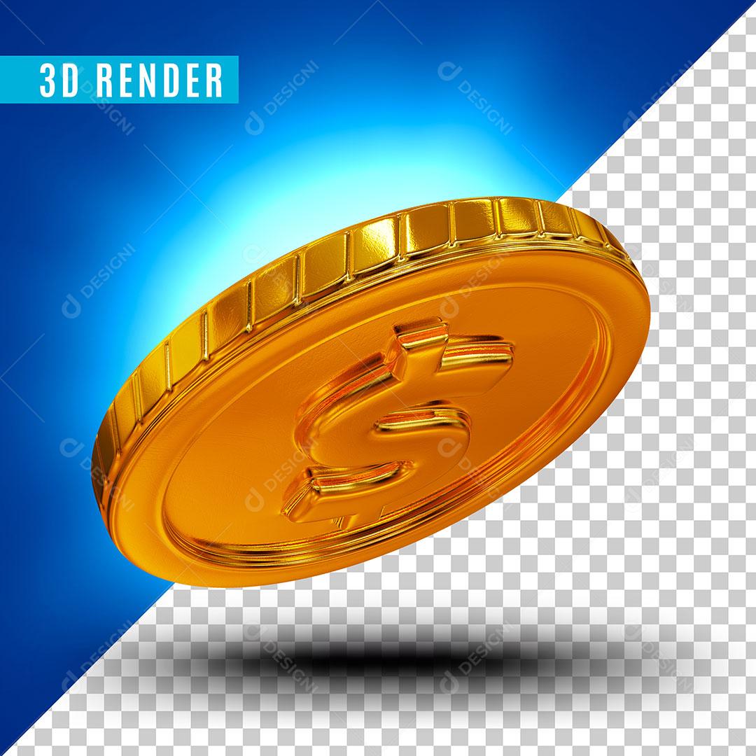 Elemento 3D Moeda Dourada Deitada Pra Frente Direita Para Composição PSD