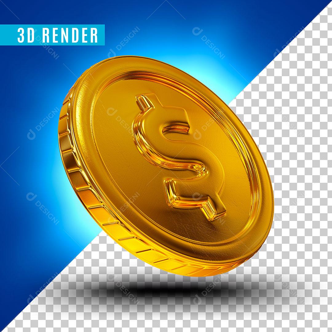 Elemento 3D Moeda Dourada Deitada Pra Esquerda Para Composição PSD