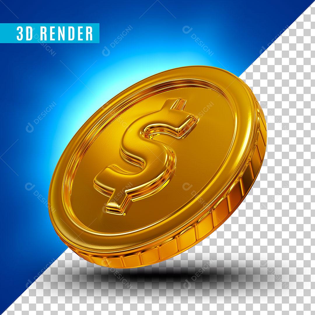 Elemento 3D Moeda Dourada Deitada Pra Direita Para Composição PSD