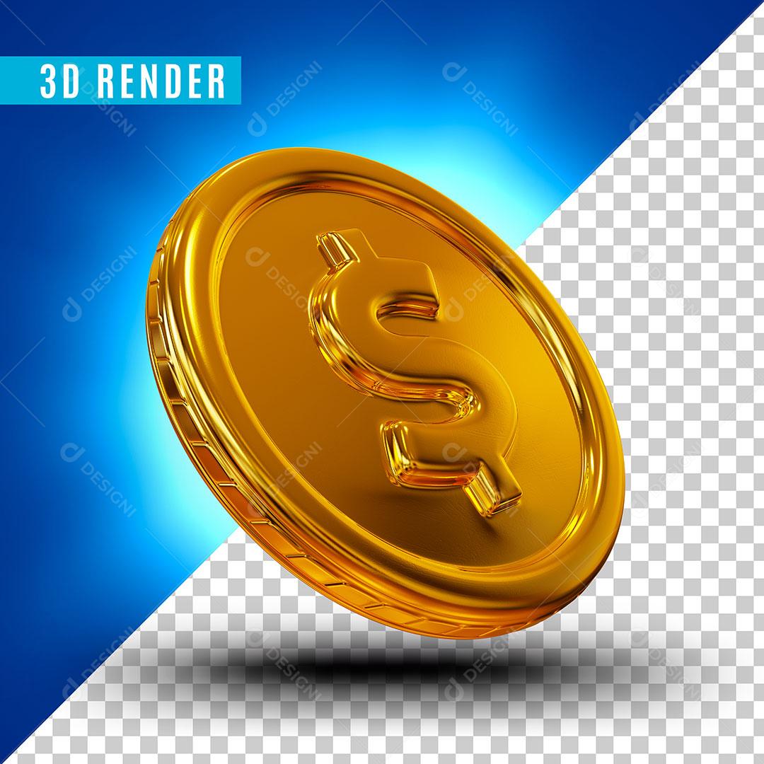 Elemento 3D Moeda Dourada Deitada Esquerda Para Composição PSD
