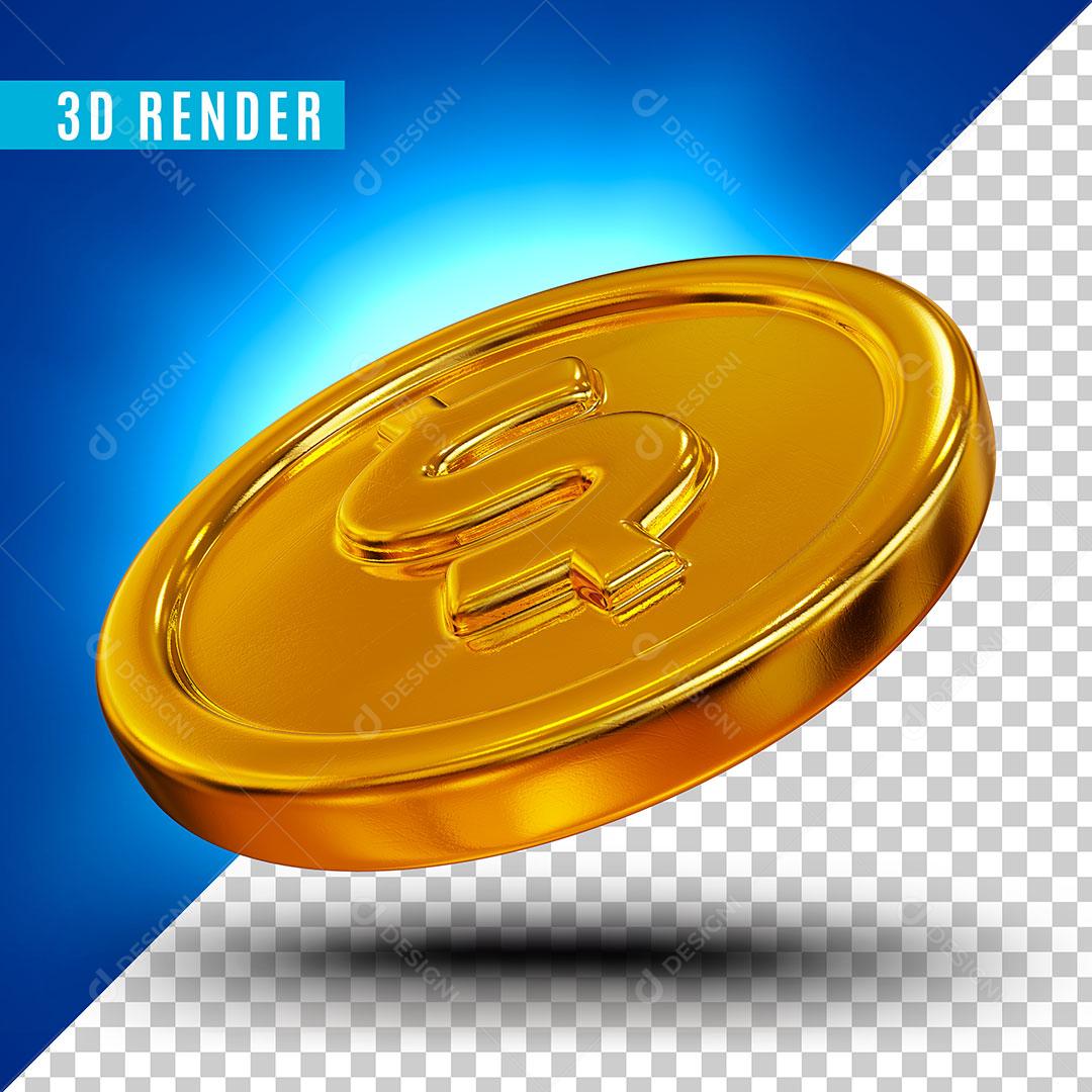 Elemento 3D Moeda Dourada Virada Pra Esquerda Para Composição PSD