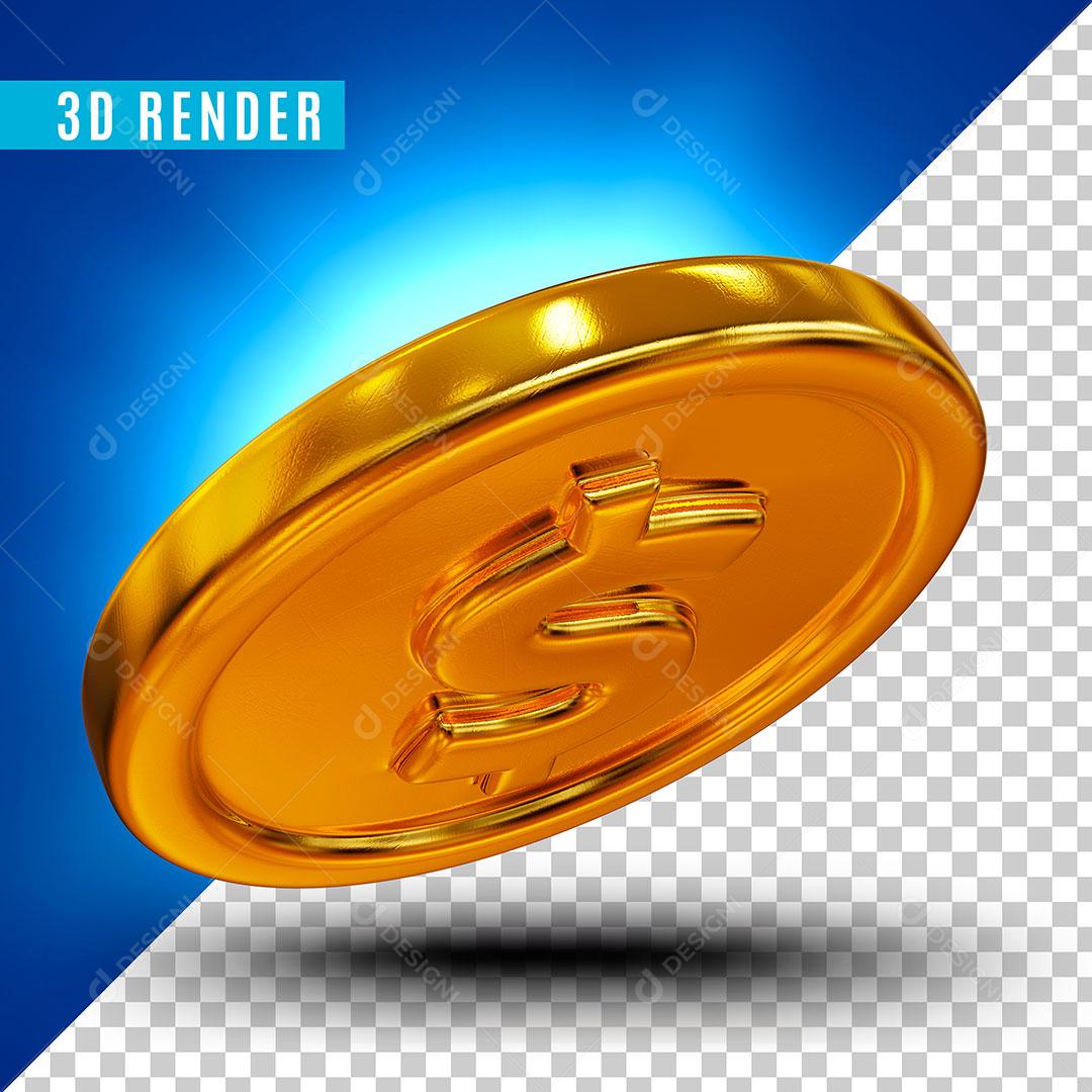 Elemento 3D Moeda Dourada Para Composição PSD