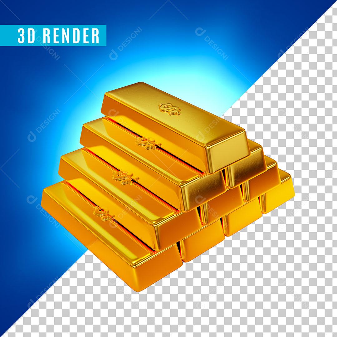 Elemento 3D Barras de Ouro para Composição PSD