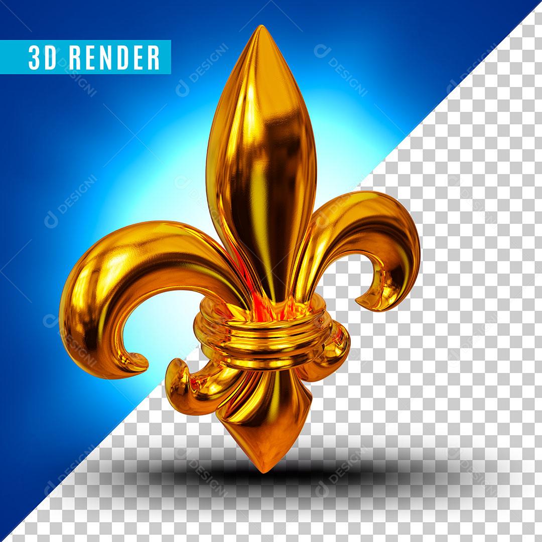 Elemento 3D Flor de Lis Dourada para Composição PSD