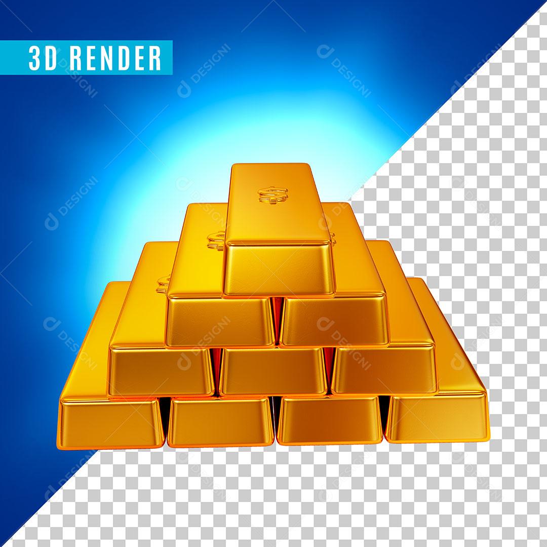 Elemento 3D Barras de Ouro para Composição PSD