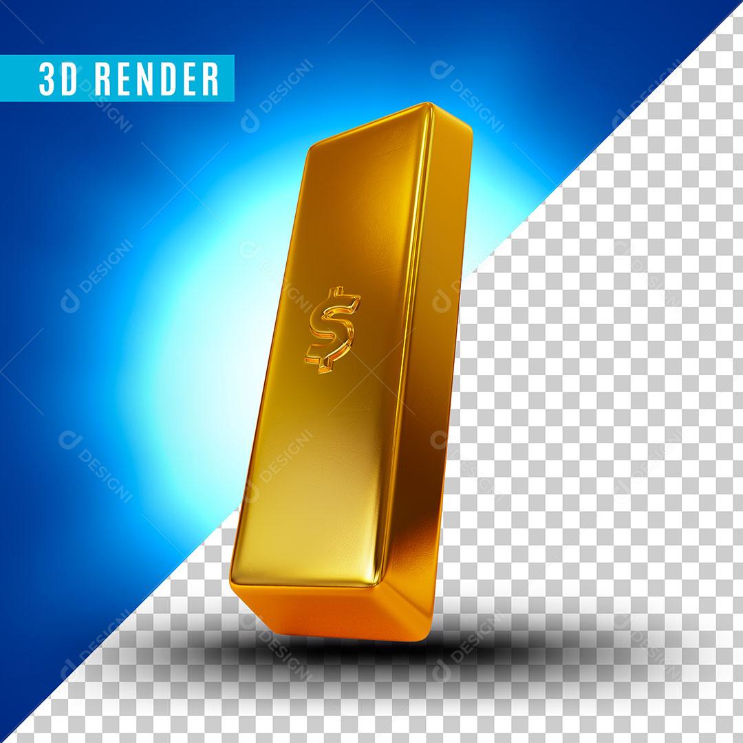 Elemento 3D Barra de Ouro para Composição PSD