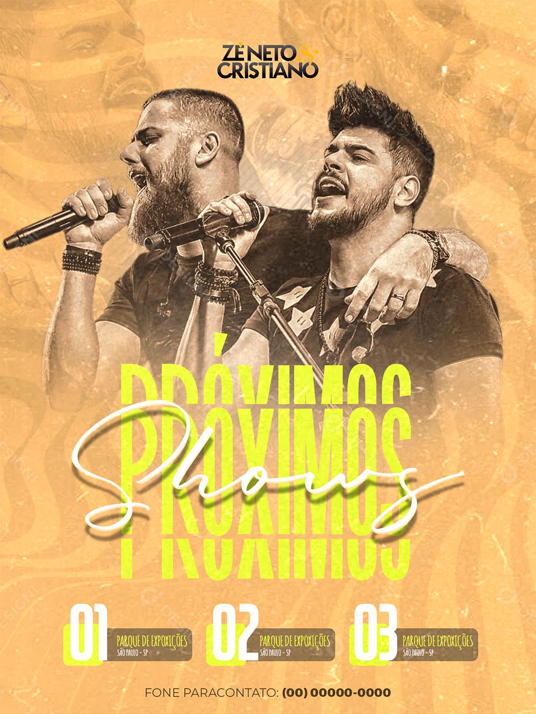 Flyer Próximos Shows Cantor Ze Neto e Cristiano Social Media PSD Editável