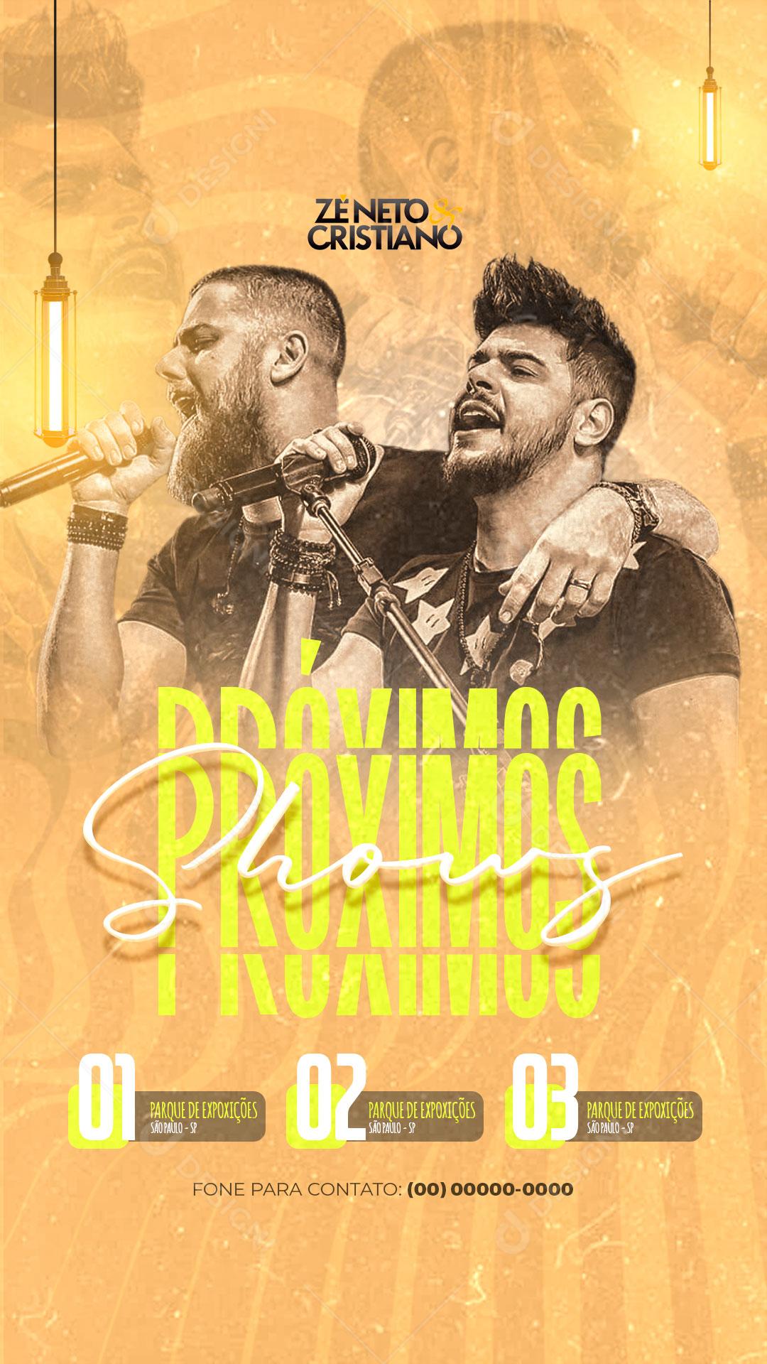 Flyer Story Próximos Shows Cantor Ze Neto e Cristiano Social Media PSD Editável