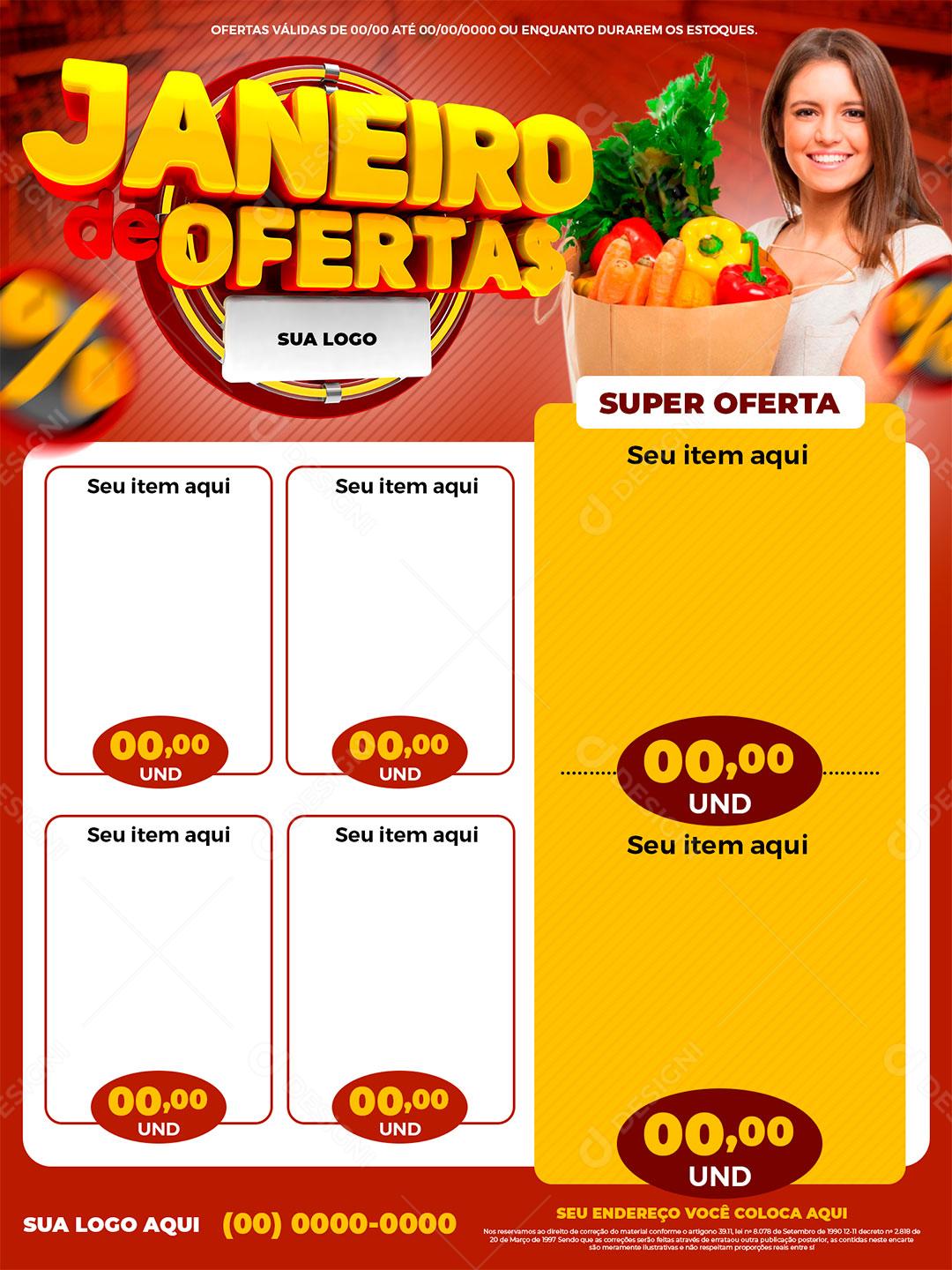 Social Media Template Supermercado Janeiro de Ofertas Super Ofertas PSD Editável