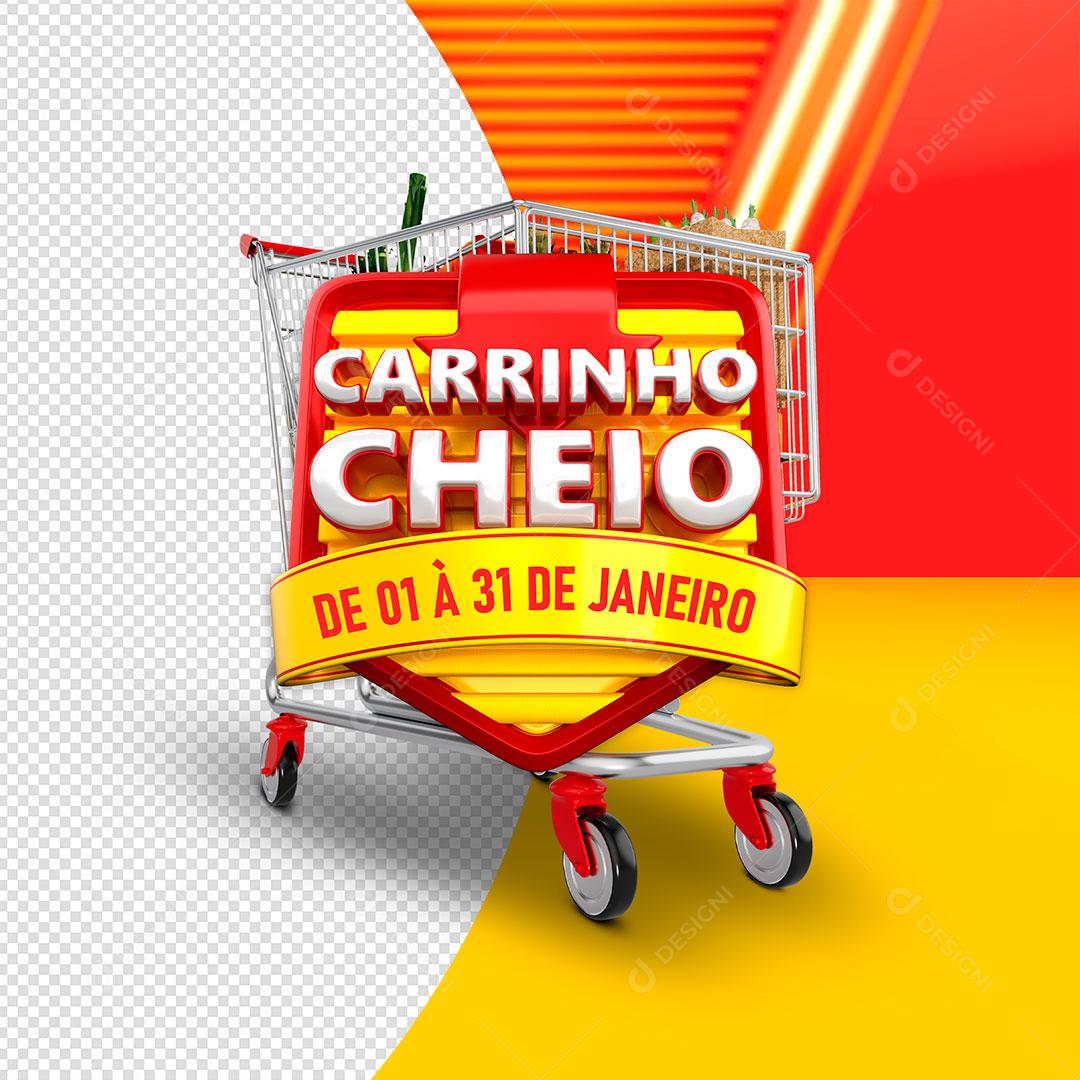 Selo 3D Carrinho Cheio Para Composição Texto Editável PSD