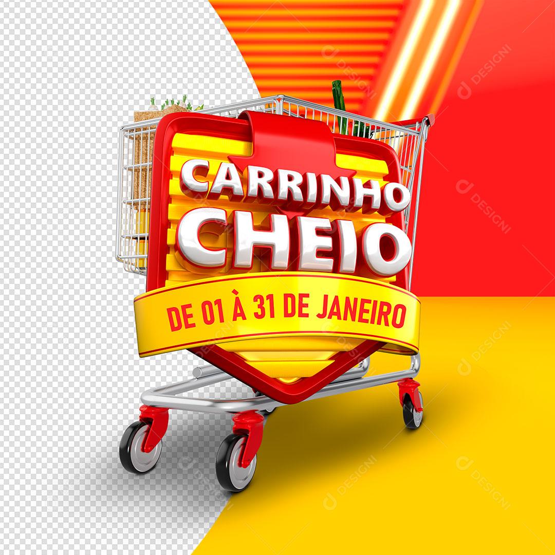Selo 3D Carrinho Cheio Para Composição Texto Editável PSD